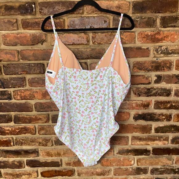 NWT J. Crew Blue Floral Plunge One-Piece Swim Bathing Suit Women's Size 24 - Picture 5 of 8